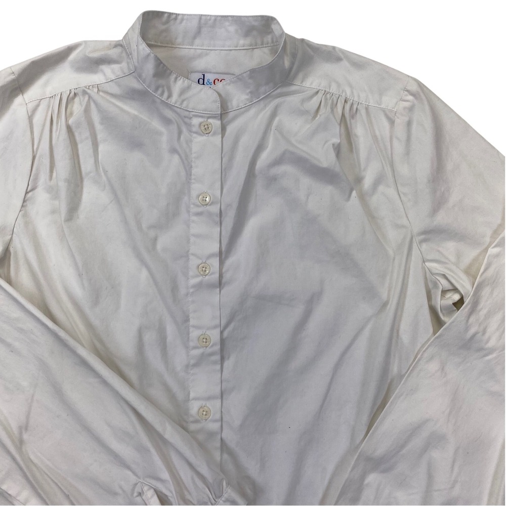 Denim & Co Button Up Blouse Womens Medium White Mandarin Collar Pleated Shoulder